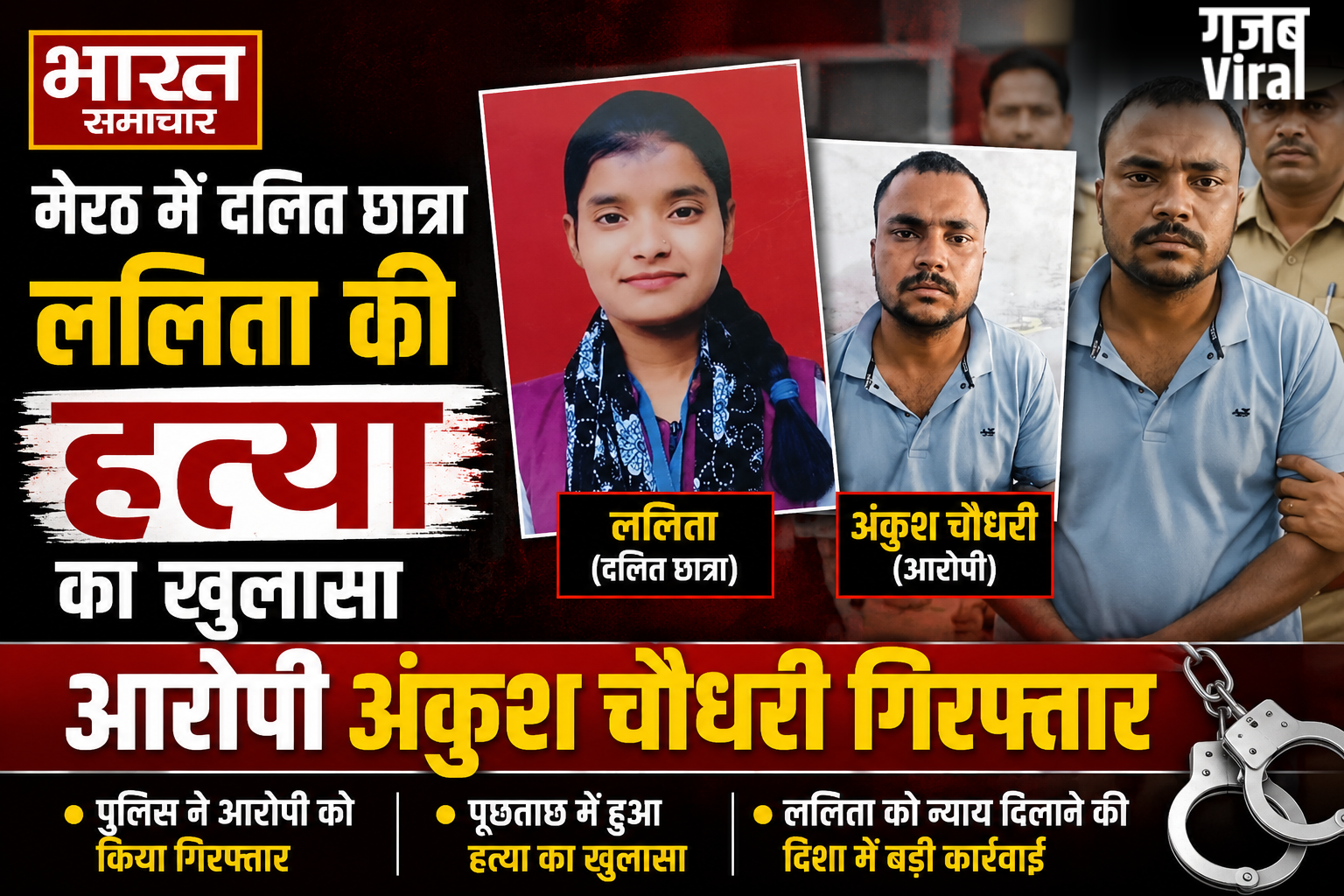 मेरठ में दलित छात्रा ललिता की हत्या का खुलासा, आरोपी अंकुश चौधरी गिरफ्तार​
