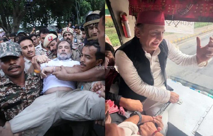 राहुल गांधी की नाक से बहता दिखा खून, हिरासत में लिए जाने के दौरान…​